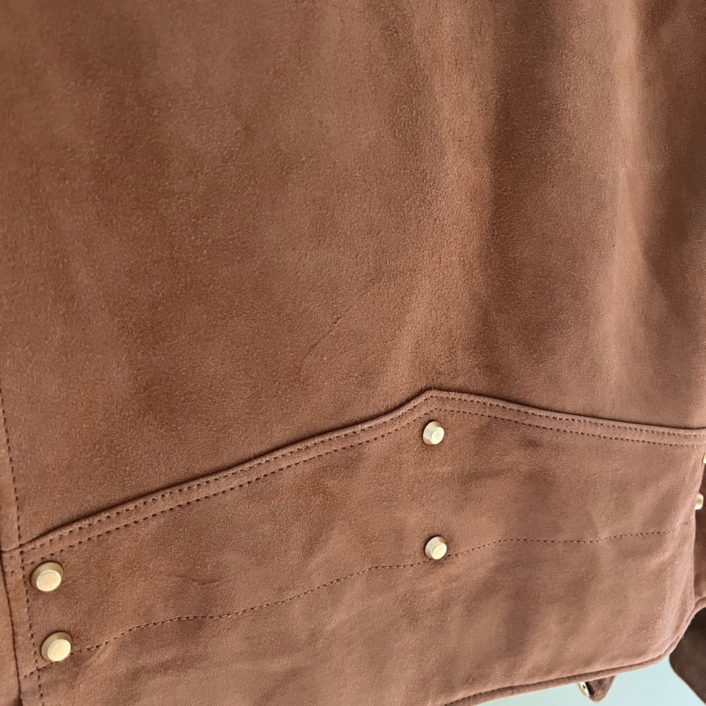All Saints Luna Suede Biker Jacket XS Tan Brown - Picture 5 of 16